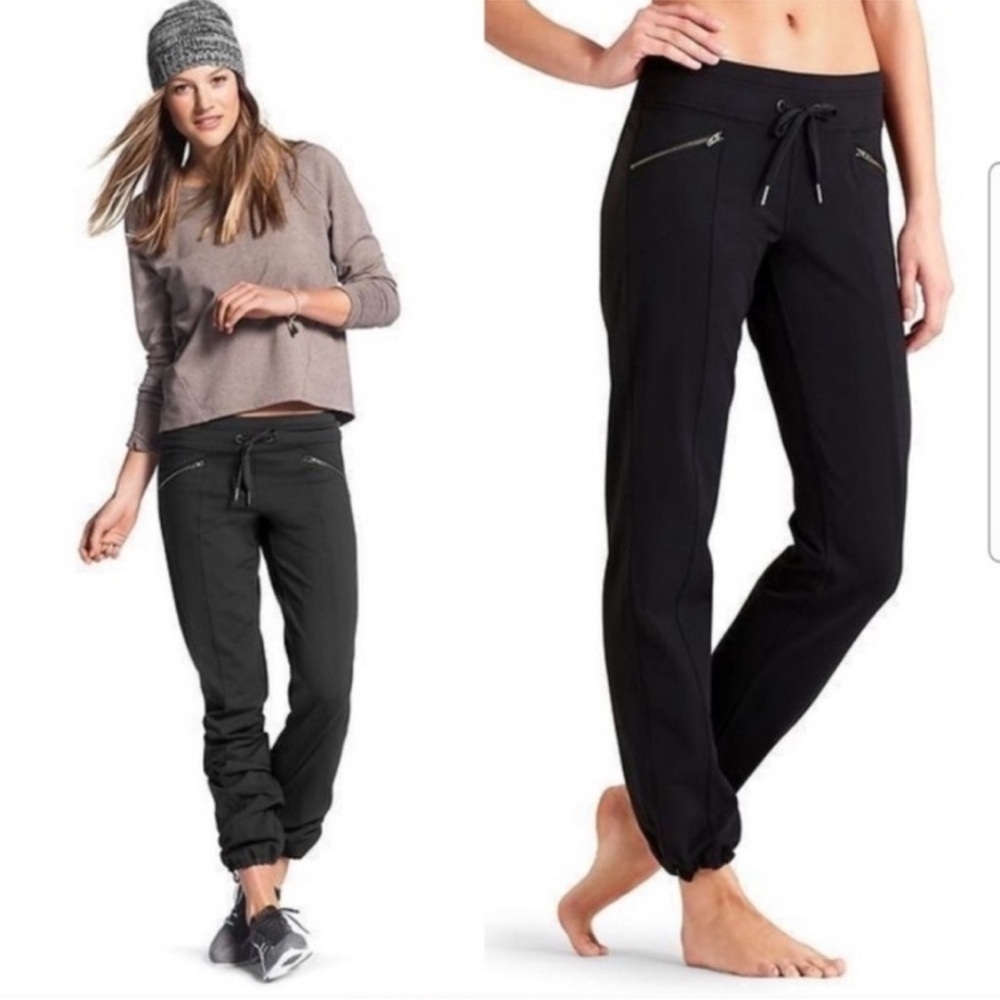 NWOT Athleta Metro Slouch Capri pants Black Jogger Track Pant zip pockets XS
